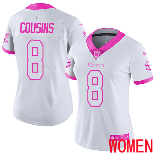 Minnesota Vikings #8 Limited Kirk Cousins White Pink Nike NFL Women Jersey Rush Fashion->women nfl jersey->Women Jersey
